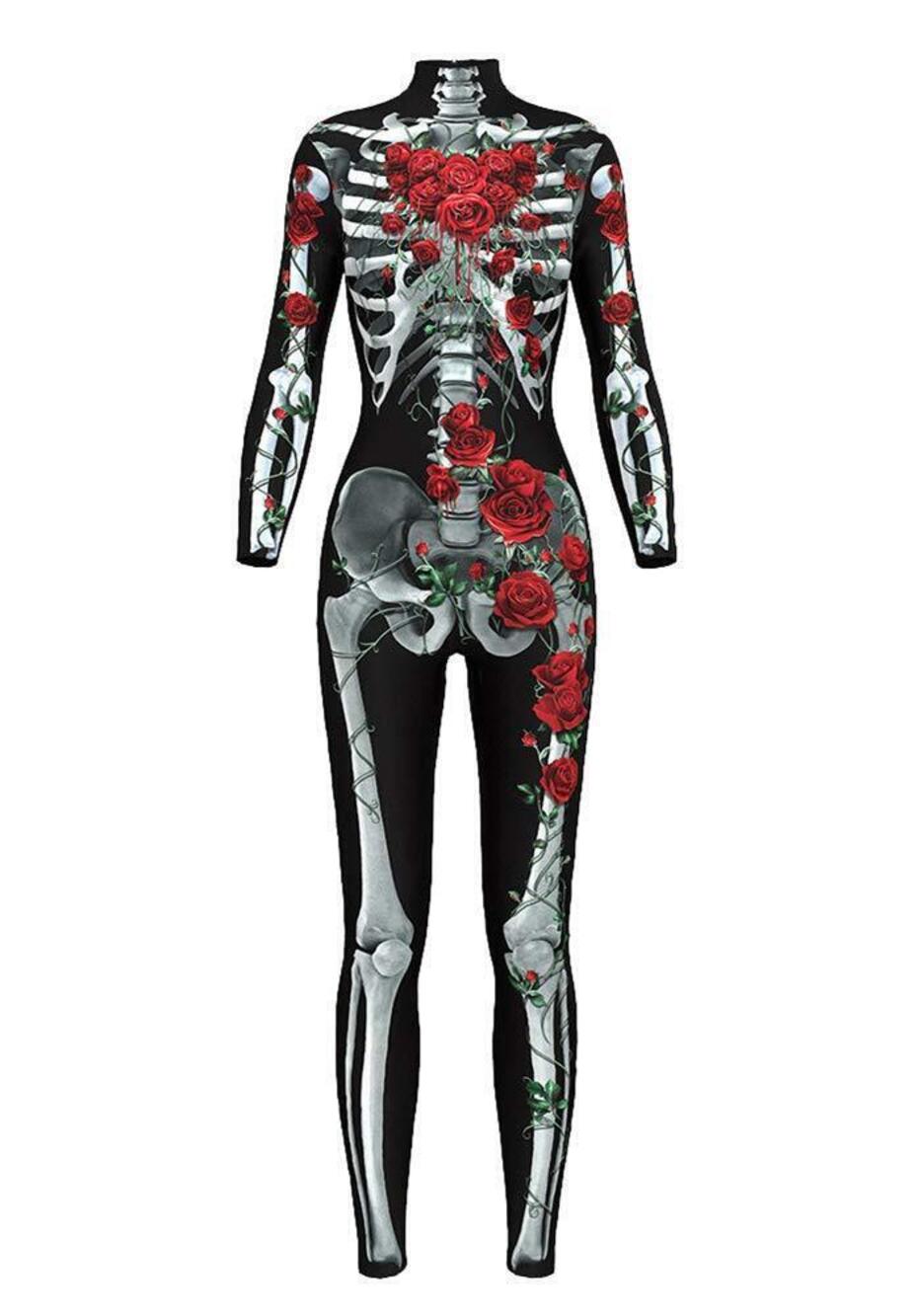 5803 Halloween Skeleton Catsuit Costume 3D Stretch Skinny Bodysuit
